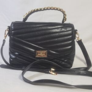 Madison West Elegant Black Quilted Handbag Crossbody Purse